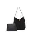 Borsa tote in pelle scamosciata nera con pochette abbinata e chiusura dorata - Nero