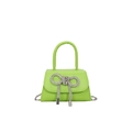 Mini lime green handbag with silver rhinestone bow and metal chain shoulder strap - Green