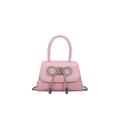 Pink mini handbag with rhinestone bow, top handle and silver chain strap for women - Pink