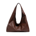 Grande borsa hobo marrone minimalista in ecopelle con una spaziosa forma a mezzaluna - Marrone