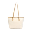 Chic beige tote bag with brown leather straps and gold 'New York' text lettering - Off White
