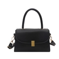 Classic black faux leather handbag with rectangular gold buckle and slim shoulder strap - Black