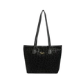 Fashionable black leopard print tote bag with long straps and gold text detail - Black