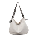Borsa tote minimalista in velluto a coste beige con tracolla tessuta a righe nere - Bianco Sporco