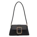 Minimalistische schwarze Baguette-Tasche mit goldener Kettenschnalle und Trageriemen - Schwarz
