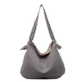 Borsa hobo in velluto a coste grigio con tracolle a righe bianche e nere su fondo bianco - Grigio