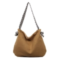 Borsa tote minimalista in velluto a coste kaki con tracolla a righe bianche e nere - Cachi
