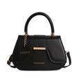 Elegant black leather crescent saddle bag with gold hardware and adjustable strap - Black