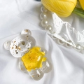 Transparenter Bär-Handyhalter aus Harz mit gelben Trockenblumen und Blattgold - Bärenhalter - Goldfolie Chrysantheme - Gelb