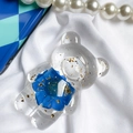 Transparente Bären-Handyhalterung mit blauen Trockenblumen und Goldfolie auf Stoff - Bärenhalter - Goldfolie Chrysantheme - Blau
