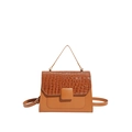 Brown patchwork crossbody bag with crocodile texture lid and top handle design - Brown