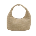 Borsa hobo minimalista in paglia intrecciata con motivo a spina di pesce stile casual - Cachi