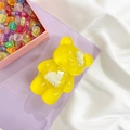 Minimalist yellow bear phone grip with translucent jelly texture and heart bead decor - Yellow Cloud Bear