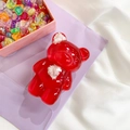 Transparent red bear-shaped phone grip with white faux fur detail for smartphone - Red Cloud Bear