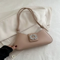 Elegant apricot underarm bag with a crystal buckle and stylish knotted shoulder strap - Khaki