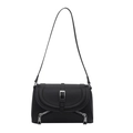 Classic black crossbody bag with silver square buckle and decorative metal zippers - Black
