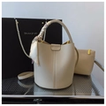 Beige lychee pattern bucket bag with silk scarf handle and matching inner pouch - Khaki