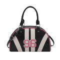 Borsa Boston retrò in pelle bianca e nera con bordo rosa e stampa del numero 96 - Nero