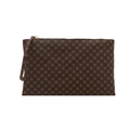 Vintage brown floral print clutch bag with zipper closure and wrist strap for daily commute - Clover Coffee