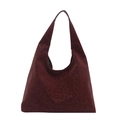 Borsa tote minimalista bordeaux in pelle scamosciata con stampa leopardata da donna - Rosso