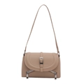 Minimalist beige crossbody bag for women with silver square buckle and side zipper details - Khaki