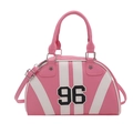 Borsa bowling Boston rosa e bianca con toppa numero 96 e borchie a stella per donne - Rosa
