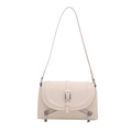 Chic off-white faux leather shoulder bag with silver buckle and decorative zippers - White