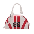 Borsa Boston retrò bianca con strisce rosse e dettaglio ricamo numero 96 - Bianco