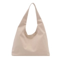 Borsa tote minimalista in pelle beige da donna con design a mezza luna e capiente - Bianco