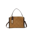 Vintage brown quilted crossbody bag with top handle and classic metallic twist lock - Brown