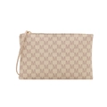 Chic beige envelope clutch bag with M-pattern monogram and gold-tone zipper - Rick Morty McDonald White