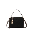 Suede quilted square crossbody bag with contrast leather trim and gold metal lock - Black