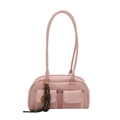 Rosa Schultertasche aus Kunstleder mit Außentaschen und Tennis-Anhänger - Mit Ornament / Rosa