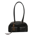 Schwarze Vintage-Lederhandtasche mit Doppelriemen und Tennisracket-Anhänger-Detail - Mit Ornament / Schwarz