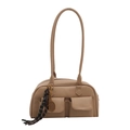 Beige Umhängetasche mit langen Trägern und zwei Klappentaschen aus Kunstleder-Finish - Mit Ornament / Khaki