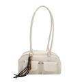 Minimalistische weiße Schultertasche mit zwei Taschen und Vintage-Gitarrenanhänger - Mit Ornament / Weiß