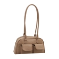 Vintage khaki shoulder bag with two front pockets and long straps in retro style - No Pendant / Khaki