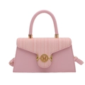 Pink tweed and PU leather trapezoid handbag with gold horsebit M buckle and top handle - Pink