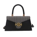 Fashionable black and grey color block square shoulder bag with golden M letter buckle - Black