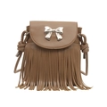 Bruine PU-lederen crossbodytas met zilveren strikaccent en lange franjes - Khaki