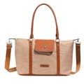 Grande borsa tote in nylon kaki con dettagli in pelle marrone e tracolla regolabile - Marrone