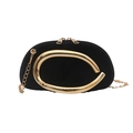 Chic black round dinner clutch with gold C-handle and chain shoulder strap - Black
