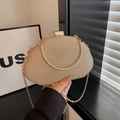 Elegant champagne gold evening clutch bag with glitter finish and metallic chain strap - Gold
