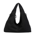 Large black minimalist hobo bag with drawstring sides and wide shoulder strap - Black