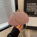 Elegant pink sequin evening clutch bag with gold metal handle and chain strap for women - Pink