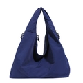 Dark blue large capacity tote bag with adjustable drawstring details and nylon texture - Dark Blue
