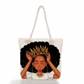 Classic white canvas tote bag with artistic crown portrait and thick hemp rope handles - One Size / Queen Portrait (Style 10)