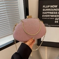 Pink sequined oval evening clutch bag with gold chain strap and elegant metallic frame - Pink
