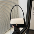 Retro zwart-witte baguette tas met gouden metalen gesp en lang handvat - Zwart