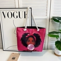 Borsa tote classica in tela rosa con stampa cartoon e manici in corda spessa - Stile 11